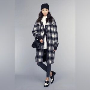 Banana Republic Italian Fabric Double Breasted Black & White Wool Blend Coat XS